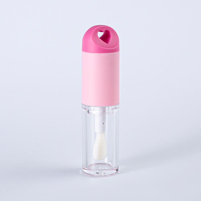 Tubo transparente para brillo de labios con aplicador rosa - Contenedor de lápiz labial líquido vacío