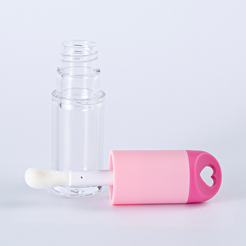 Tubo transparente para brillo de labios con aplicador rosa - Contenedor de lápiz labial líquido vacío
