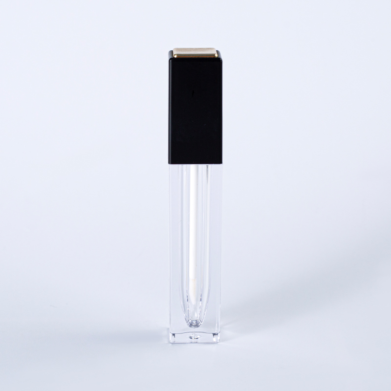Tubo transparente transparente transparente con brillo labial y tapa negra