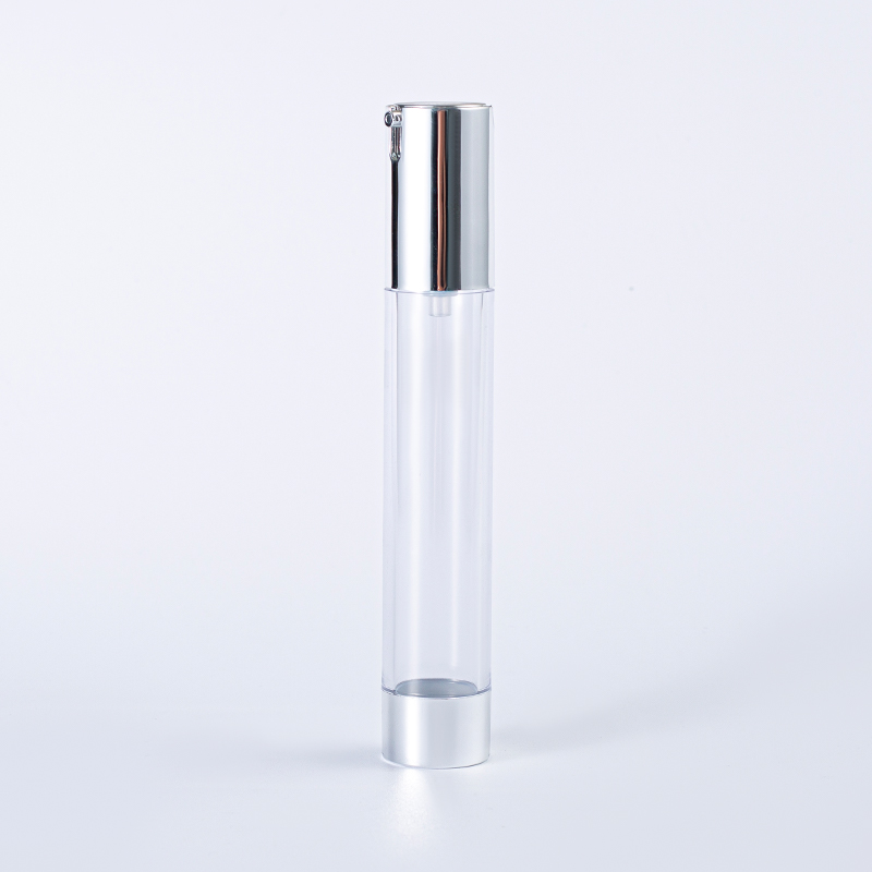Botella de prensa con bomba de PET transparente de 30 ml - Tapa plateada
