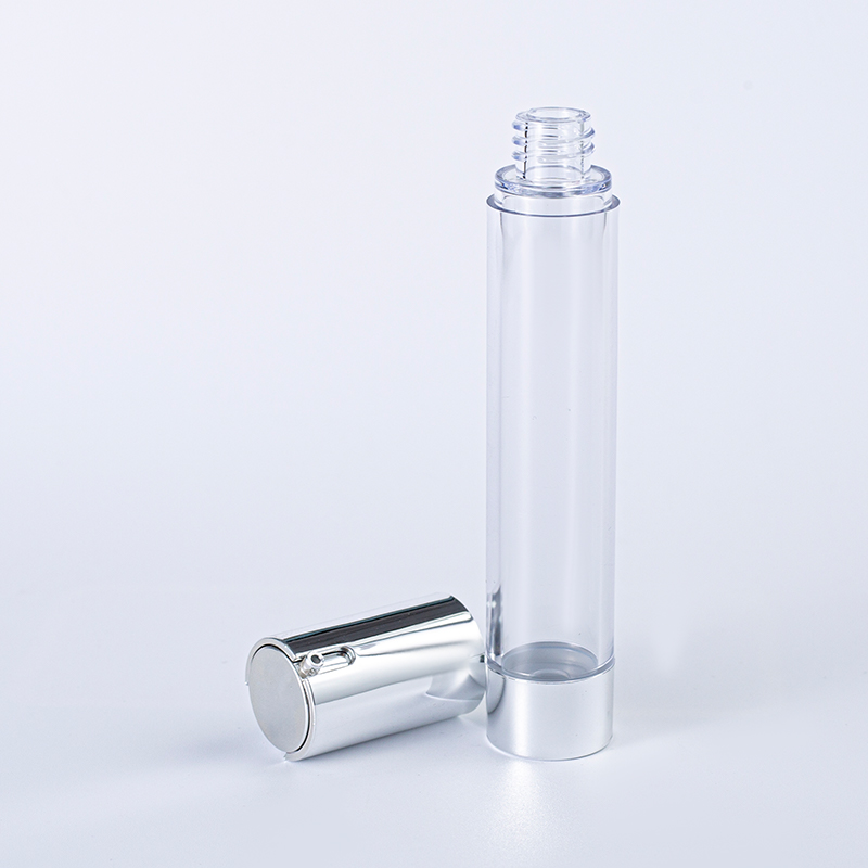 Botella de prensa con bomba de PET transparente de 30 ml - Tapa plateada