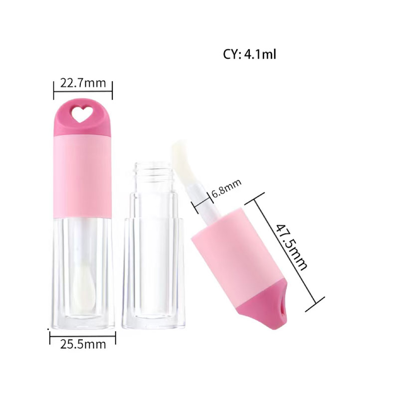 Tubo transparente para brillo de labios con aplicador rosa - Contenedor de lápiz labial líquido vacío
