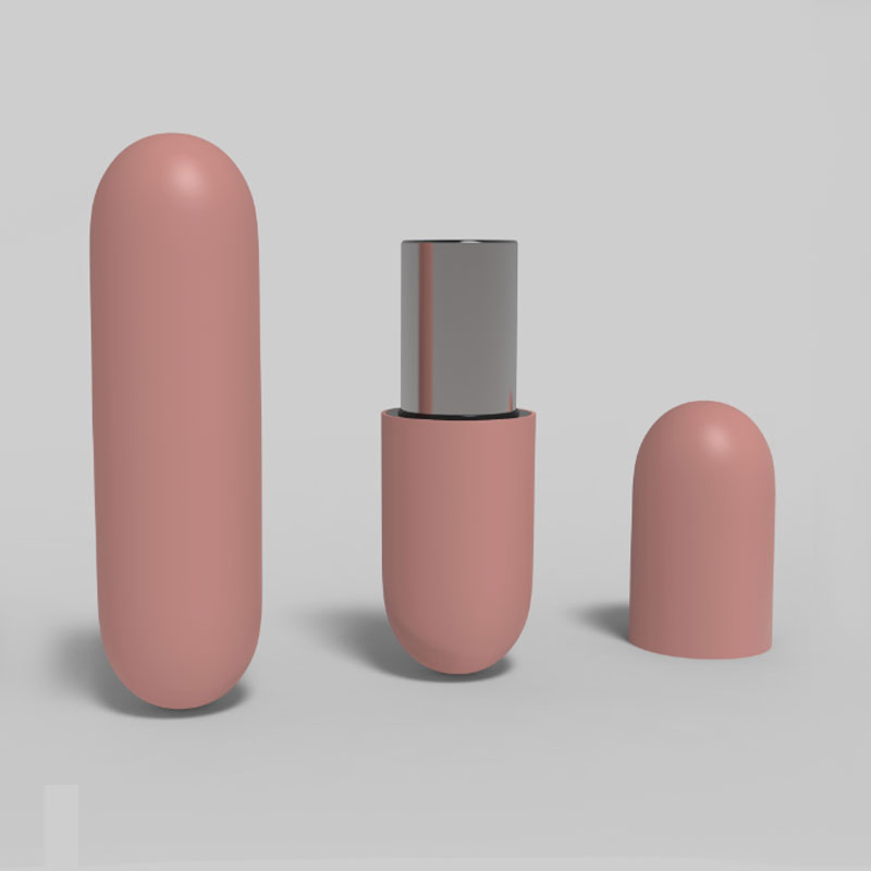 Tubo de lápiz labial magnético rosa mate en forma de cápsula