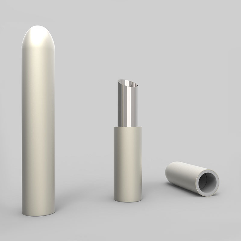 Tubo de lápiz labial magnético de plata mate en forma de bala