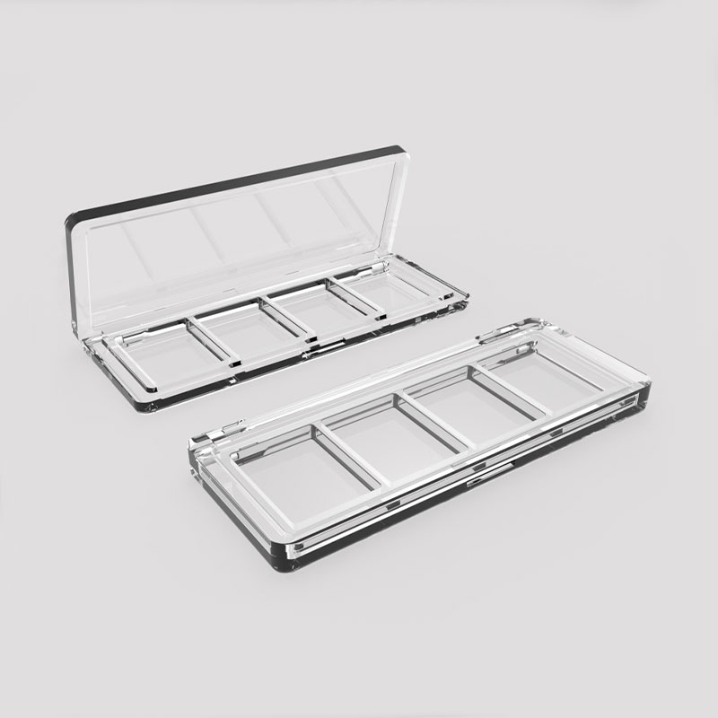 Paleta de maquillaje larga rectangular transparente de 4 sartenes