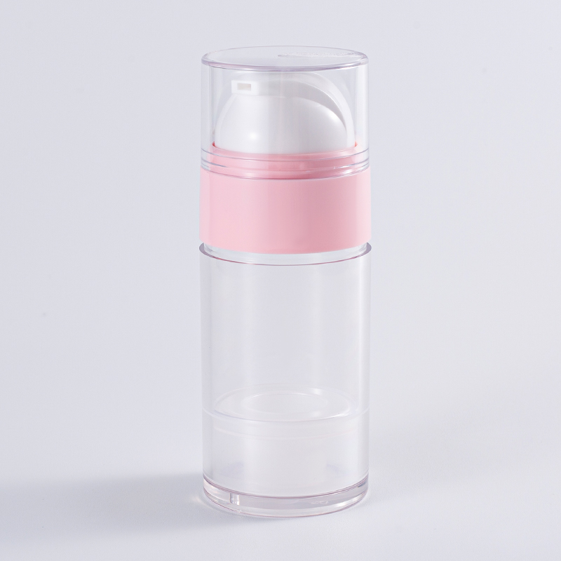 Tarro de crema sin aire totalmente transparente con anillo decorativo rosa